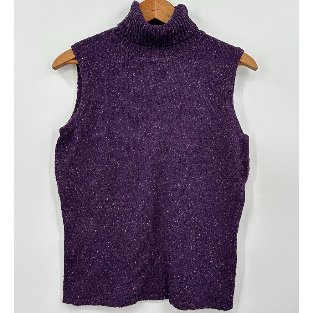 Silk Assets Diane Von Furstenberg Loose Turtleneck Sleeveless Purple Sweater SM
